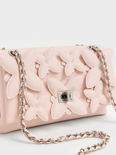 Gift Set: Flower Chain Shoulder Bag With Jewellery Set, Soft Pink, hi-res