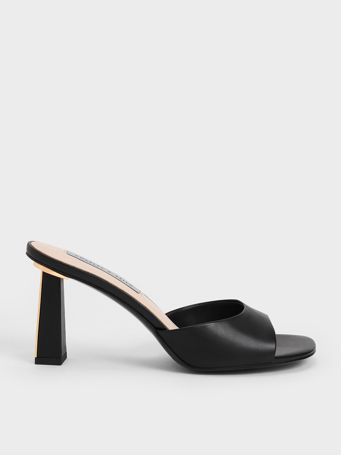 Sepatu Mules Geometric Heeled, Black, hi-res