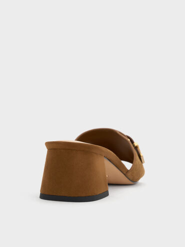 Sepatu Mules Block-Heel Buckle Suede & Leather Whitney, Brown, hi-res