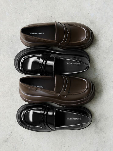 Leoi Platform Penny Loafers, Dark Brown, hi-res