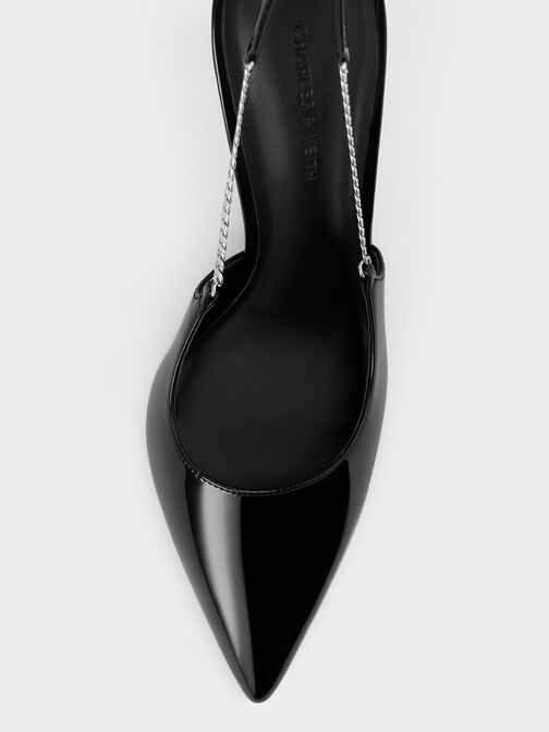 Sepatu Slingback Pumps Chain-Link Patent, Black Patent, hi-res