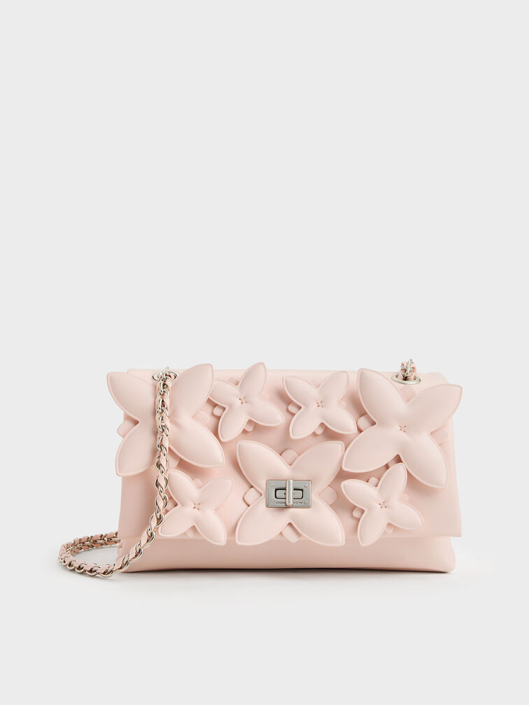 Gift Set: Flower Chain Shoulder Bag With Jewellery Set, Soft Pink, hi-res