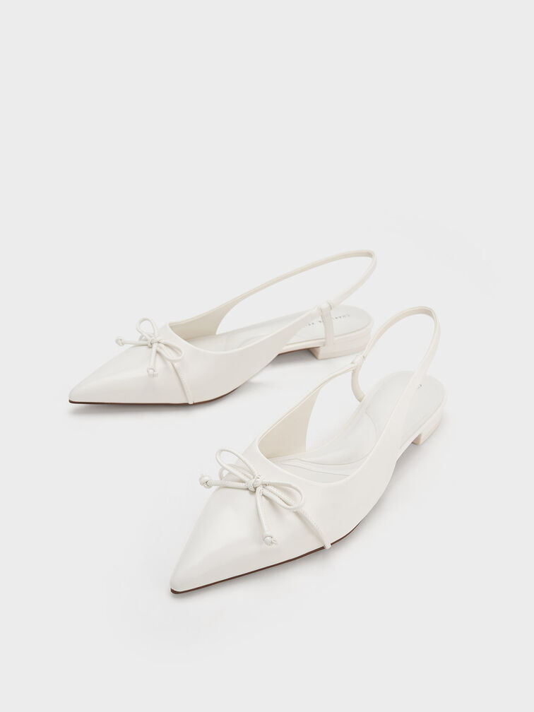 Sepatu Ballerina Bow Pointed-Toe Slingback, White, hi-res
