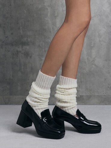 Platform Block-Heel Loafer Pumps, Black Box, hi-res