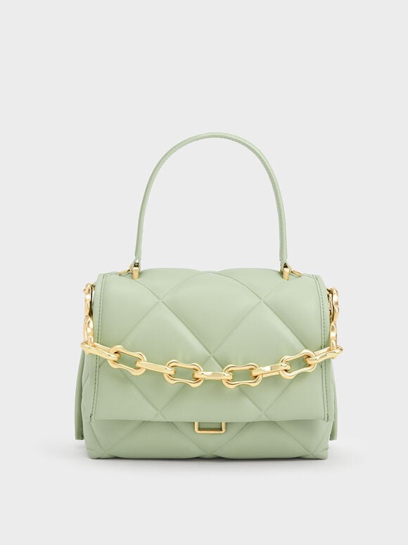 Gemma Chunky Chain Link Quilted Bag, Mint Green, hi-res