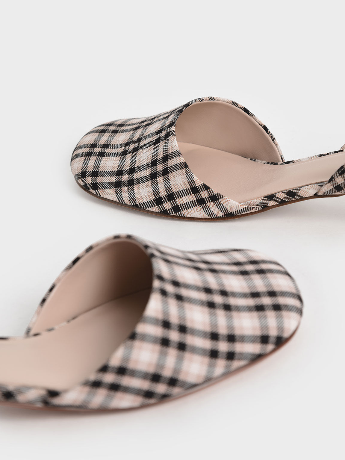 Sepatu Pumps Slingback Check-Print Round-Toe, Multi, hi-res