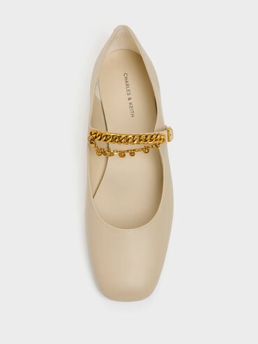 Sepatu Flats Mary Jane Charm Double Chain, Chalk, hi-res