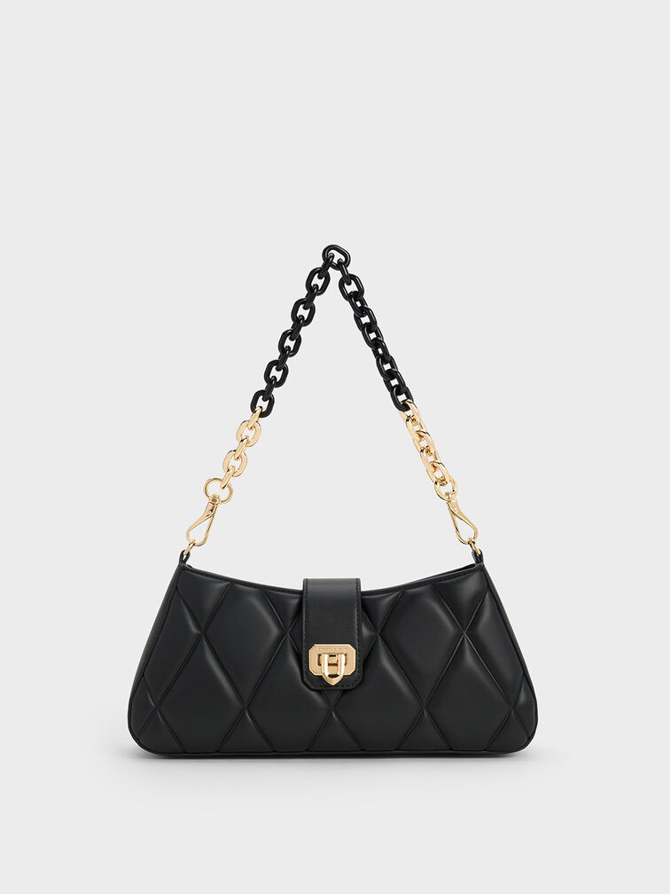Tas Chunky Chain Arwen Quilted, Black, hi-res