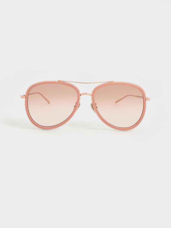 Recycled Acetate Gradient Tint Aviator Sunglasses, Pink, hi-res