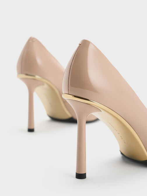 Sepatu Stiletto Heels Patent Pointed-Toe, Nude, hi-res