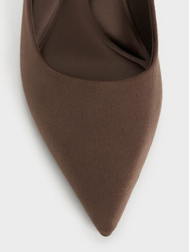 Sepatu Stiletto Pointed Emmy Faux Suede, Dark Brown Textured, hi-res