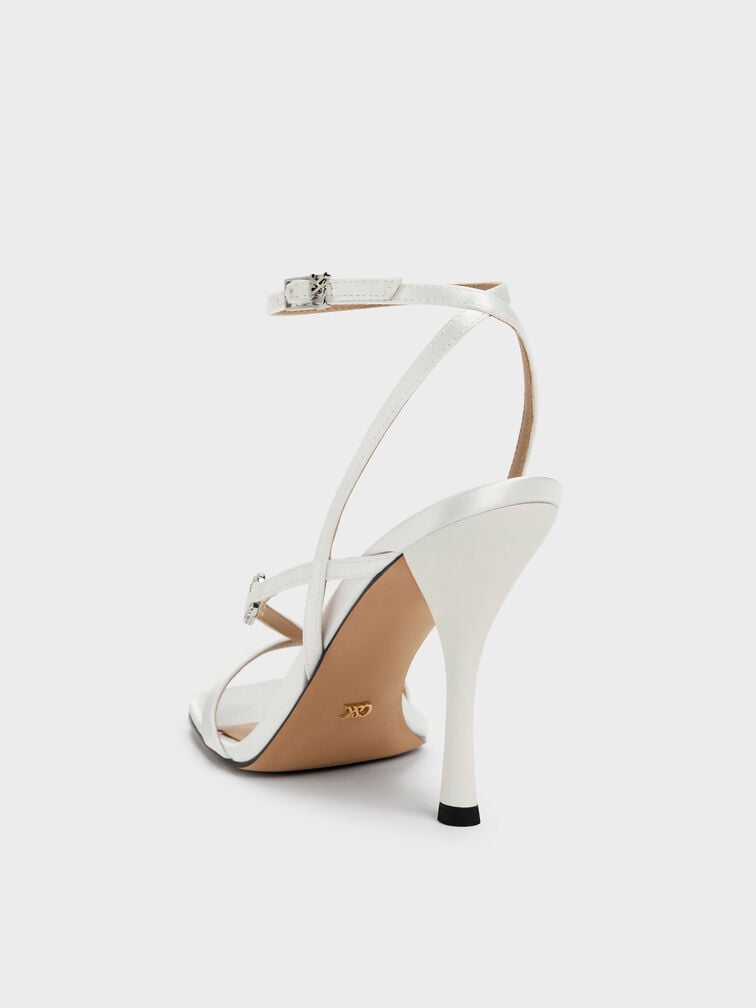 Sepatu Heels Ankle-Strap Crystal-Buckle, White, hi-res