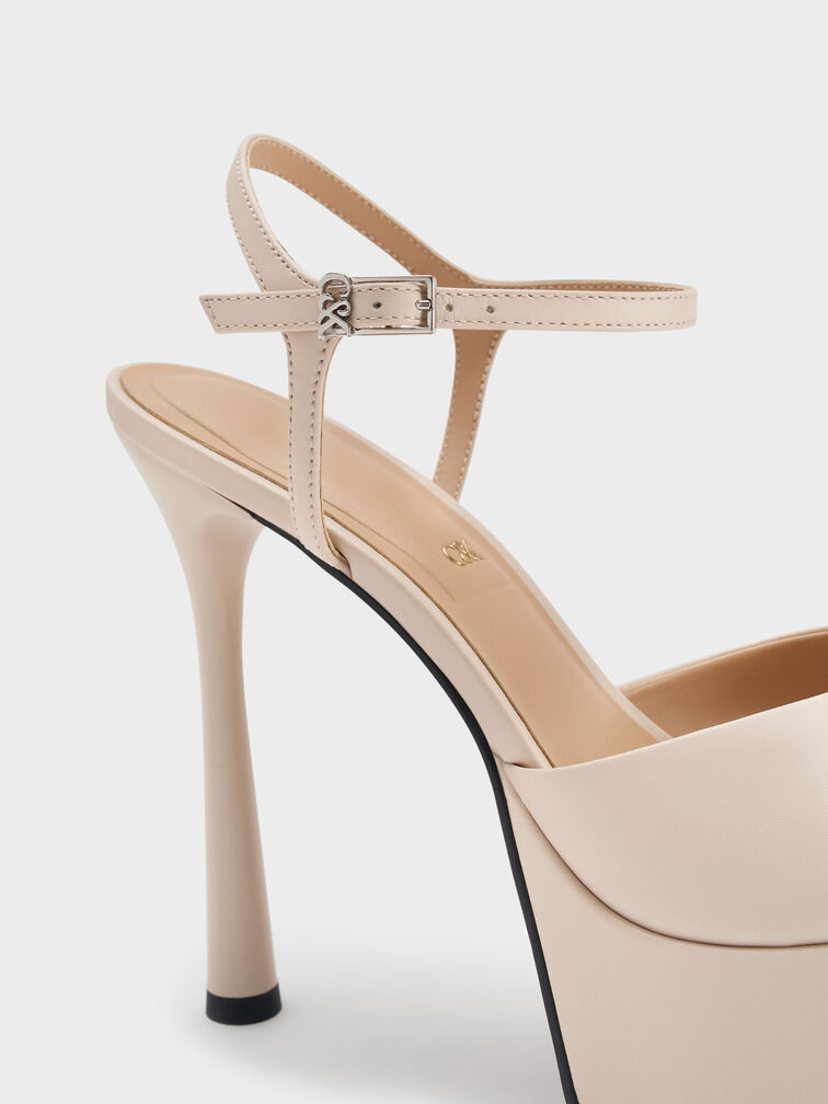 Francesca Leather Peep-Toe Platform Heels, Oat, hi-res