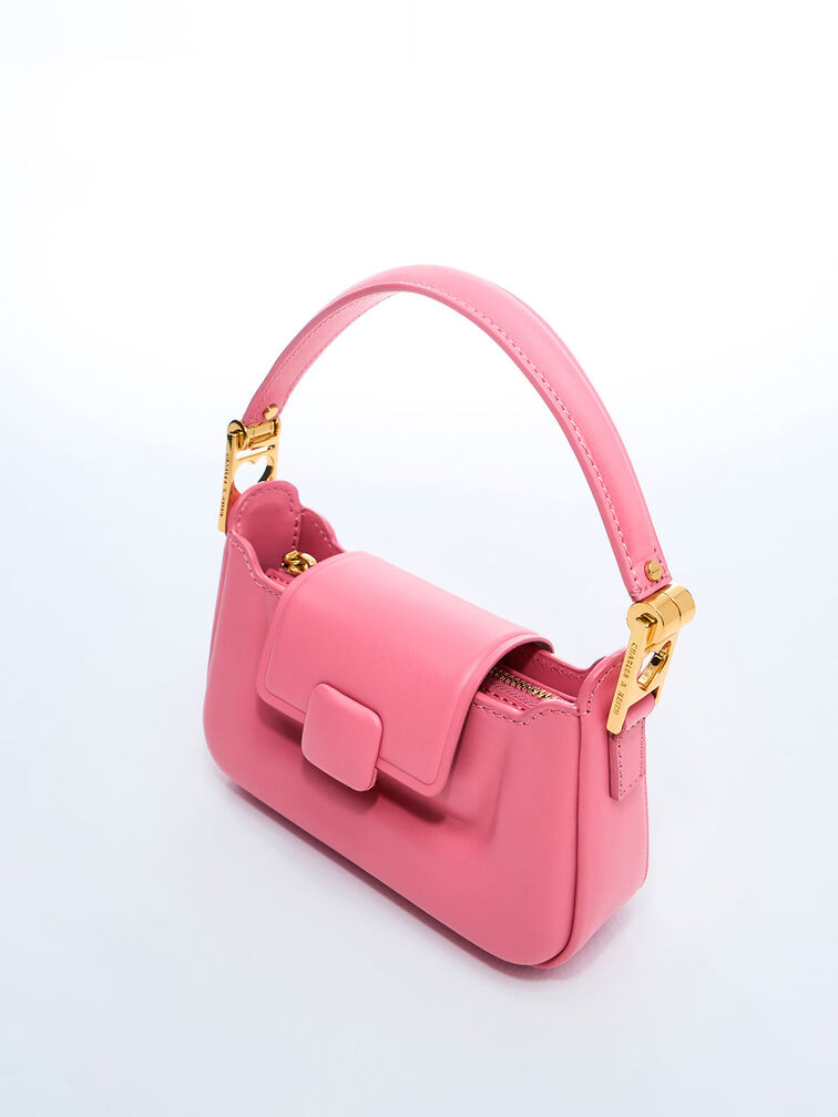 Tas Top Handle Koa Leather Push-Lock, Pink, hi-res