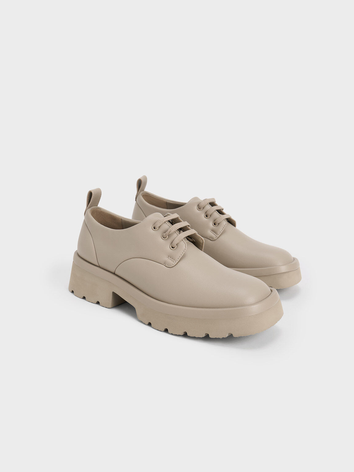 Ridged Sole Lace-Up Oxfords, Taupe, hi-res