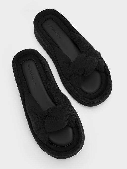 Sandal Slide Knotted Loey Textured, Black Textured, hi-res