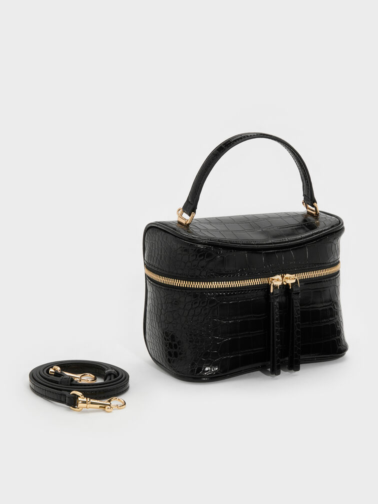 Tas Vanity Croc-Effect Pansy, Black, hi-res