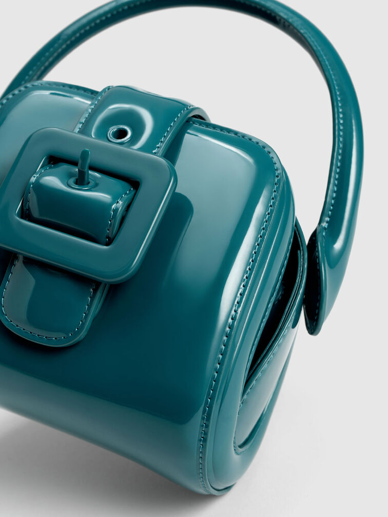 Tas Lula Patent Belted, Turquoise, hi-res