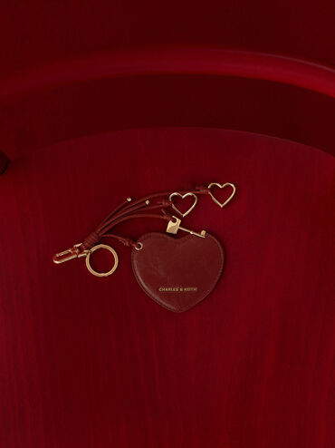Ciara Heart & Key Charm, Burgundy, hi-res