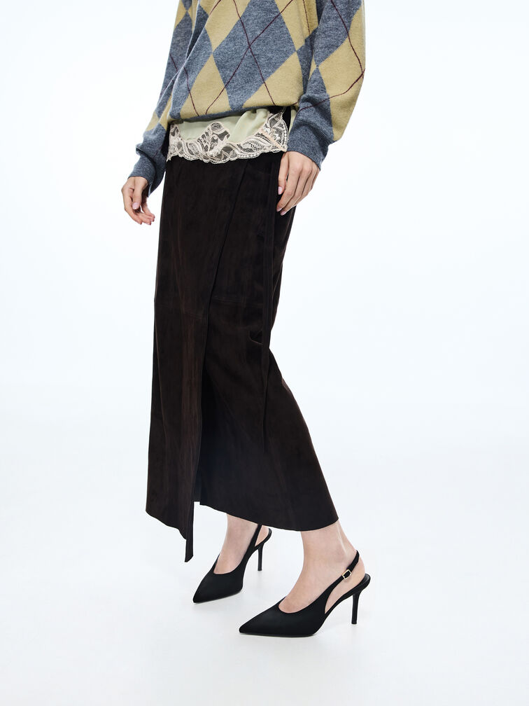 Sepatu Pumps Slingback Faux Suede Emelia, Black Textured, hi-res