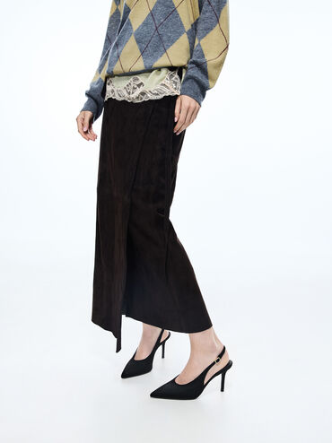 Sepatu Pumps Slingback Faux Suede Emelia, Black Textured, hi-res