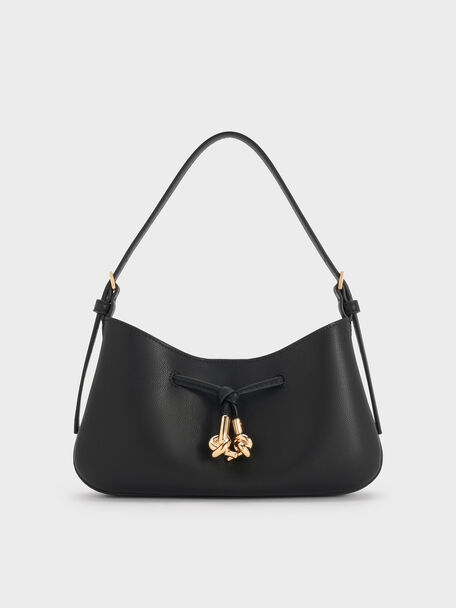 Tas Bahu Metallic-Knot Mila, Black, hi-res