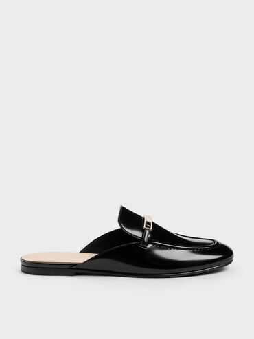Metallic-Bar Loafer Mules, Black Box, hi-res