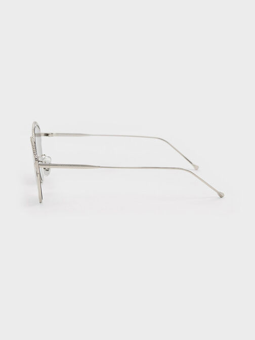 Kacamata Cateye Braided Wire-Frame, Silver, hi-res