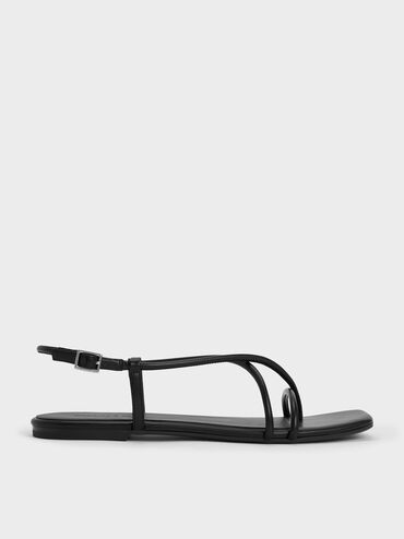 Strappy Crossover Slingback Sandals, Black, hi-res