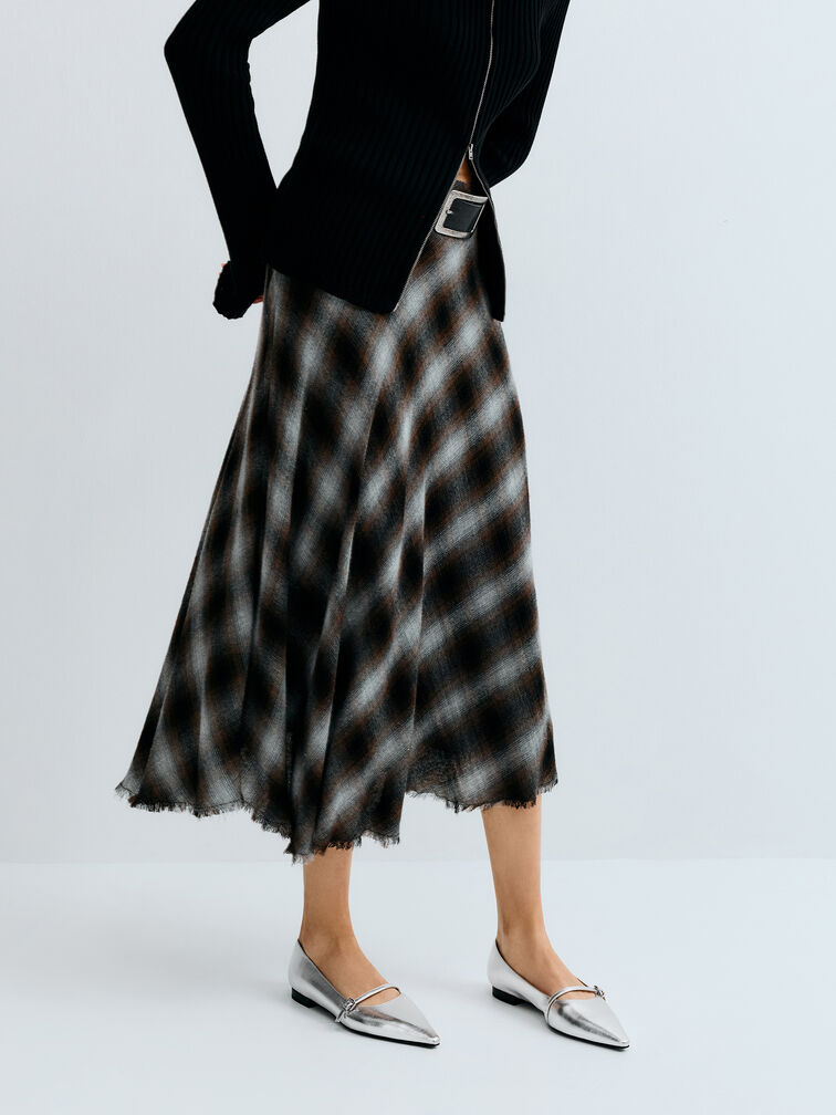 Metallic Pointed Ballet Flats, Silver, hi-res