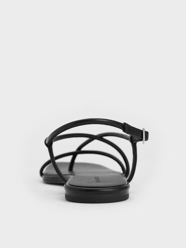 Strappy Crossover Slingback Sandals, Black, hi-res