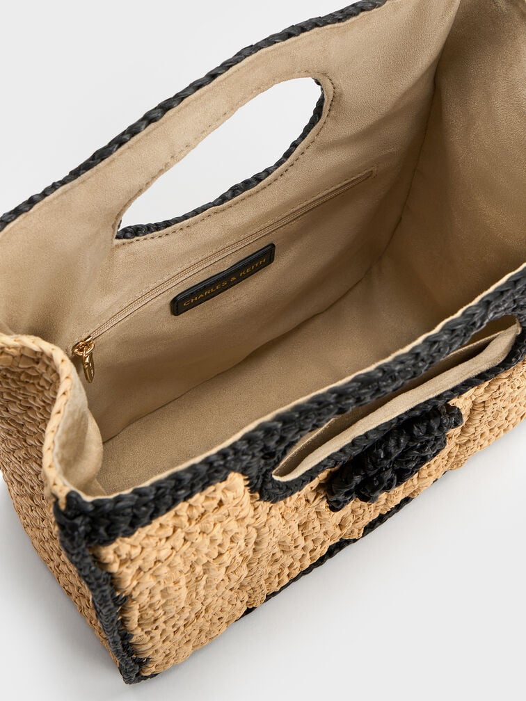 Tas Top Handle Flower Raffia, Multi, hi-res