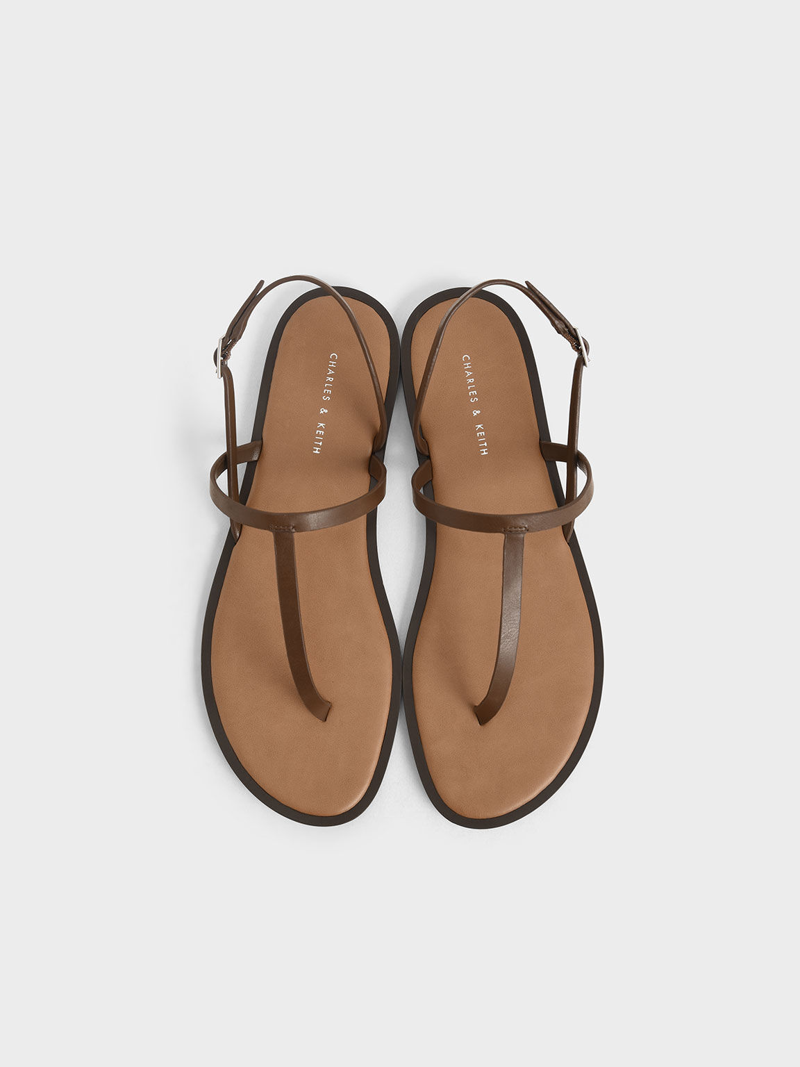 T-Bar Slingback Sandals, Brown, hi-res