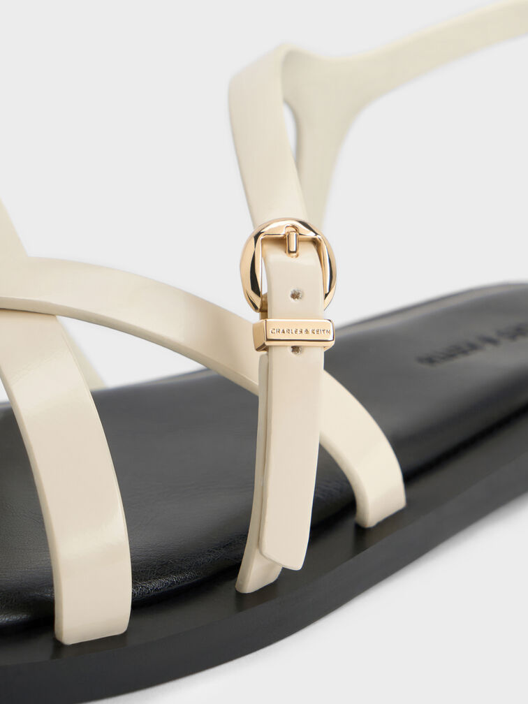 Strappy Crossover Slingback Sandals, White, hi-res