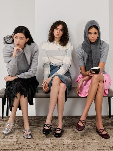 Metallic Triple-Strap Crossover Mary Jane Flats, Silver, hi-res