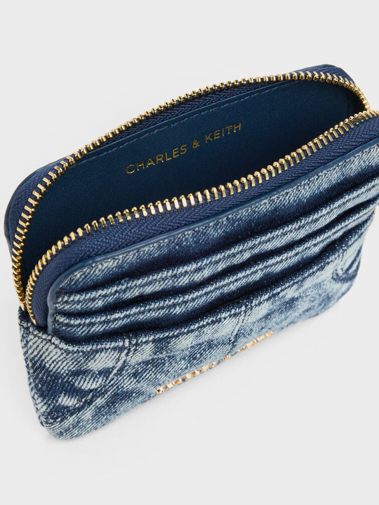 Dompet Kartu Top-Zip Denim Ciara, Denim Blue, hi-res