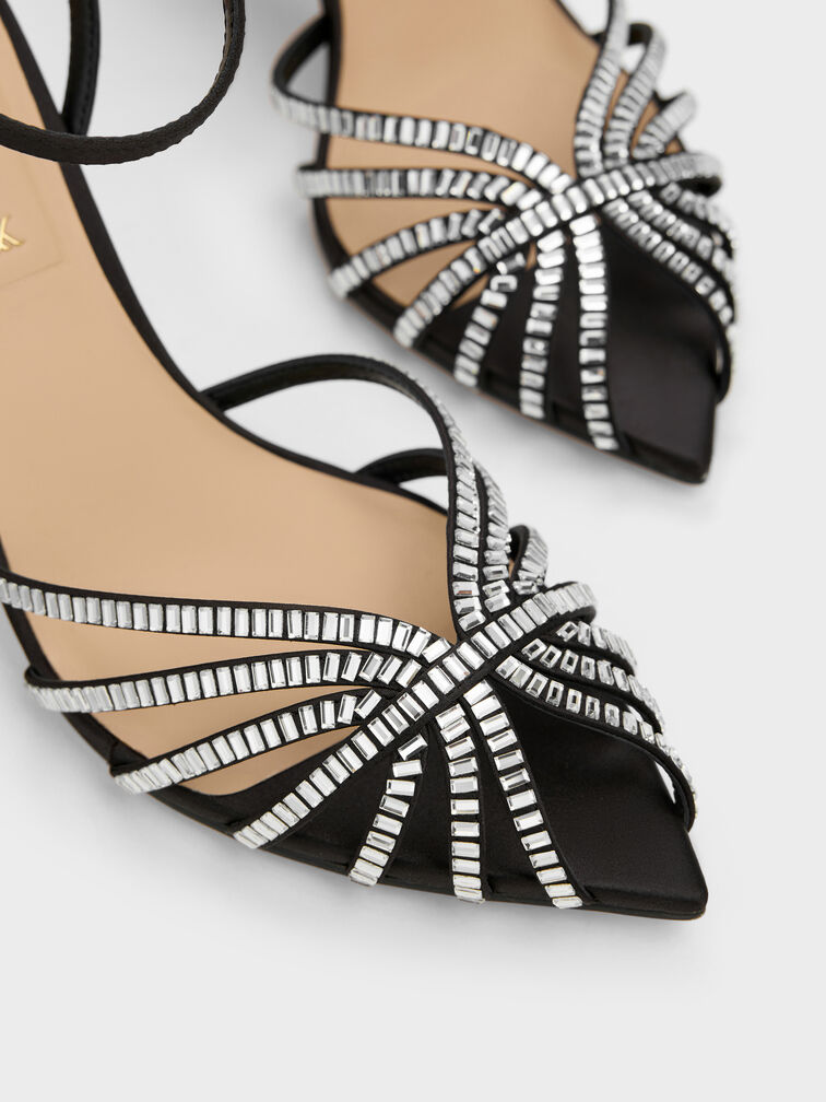 Sandal Stiletto Peep-toe Gem Jaylene, Black Textured, hi-res