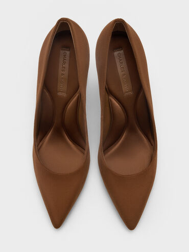Sepatu Pumps Kitten Heel Pointed Emmy Textured, Cognac, hi-res