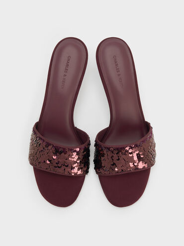 Ruthie Sequinned Heeled Mules, Burgundy, hi-res