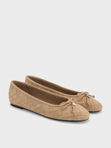 Ivette Faux Suede Woven Bow Ballet Flats, Sand, hi-res