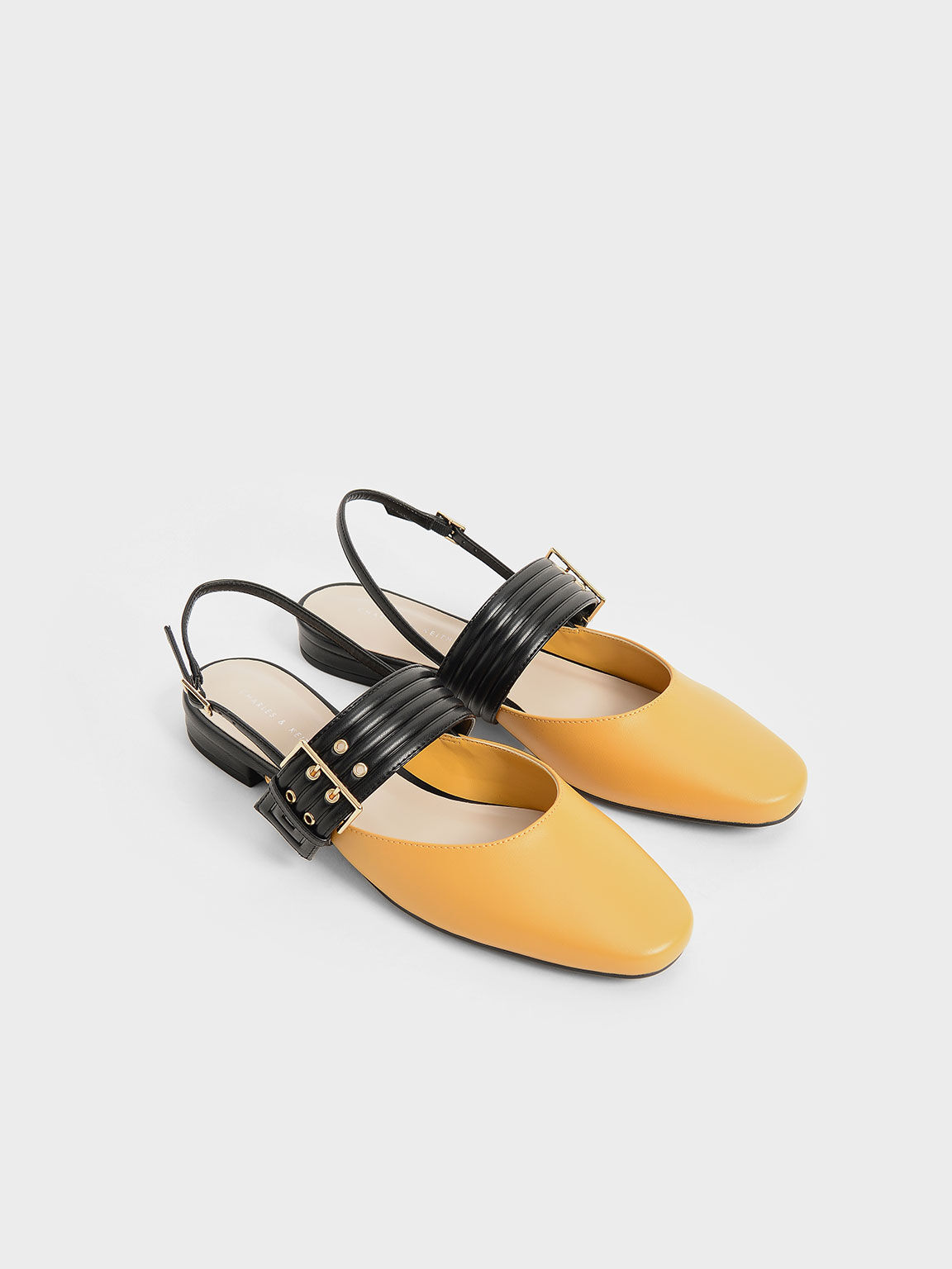Sepatu Grommet Strap Slingback Mary Janes, Yellow, hi-res