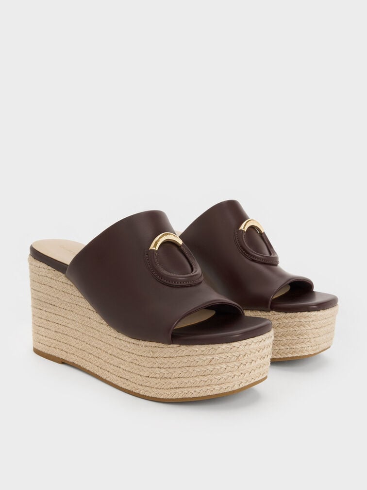 Sepatu Wedges Espadrille Metallic-Accent, Maroon, hi-res