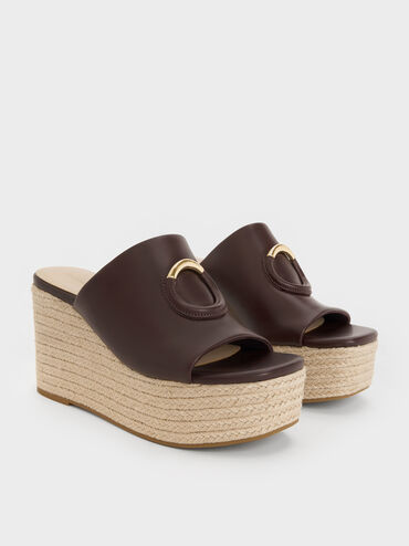 Sepatu Wedges Espadrille Metallic-Accent, Maroon, hi-res