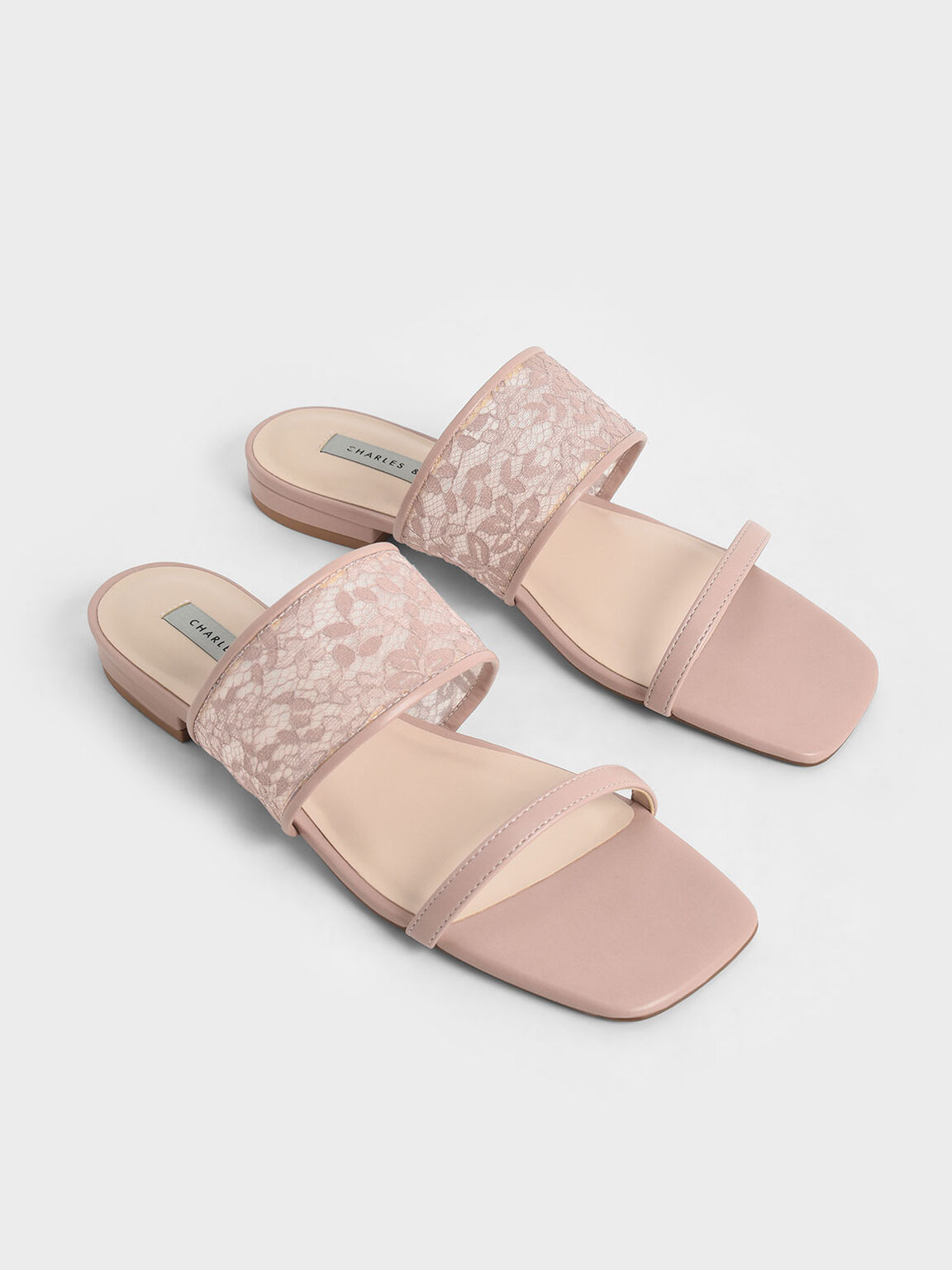 Lace & Mesh Slide Sandals, Pink, hi-res