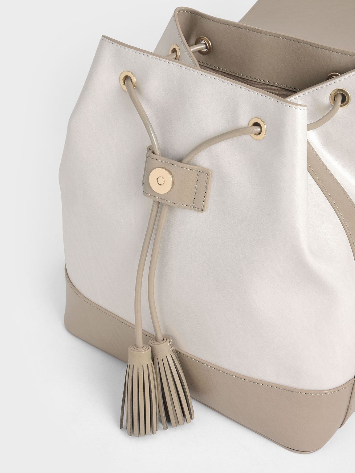 Genevieve Two-Tone Printed Tassel Backpack, Light Grey, hi-res
