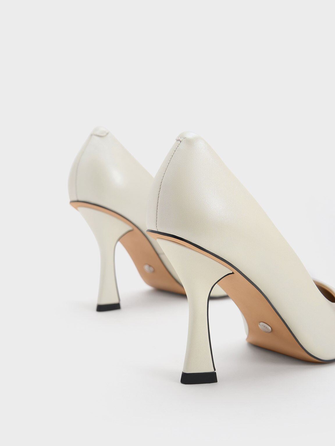 Leather Flare Heel Pumps, White, hi-res