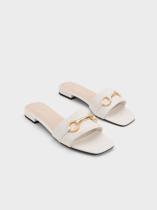 Sandal Slide Metallic Bar, White, hi-res