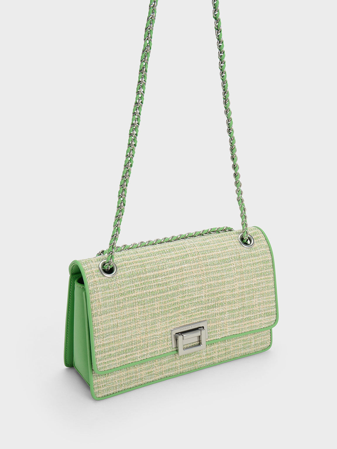 Green Everline Tweed Braided Strap Shoulder Bag CHARLES KEITH ID