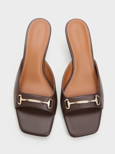 Sepatu Mules Wedge Metallic-Accent Erinna, Dark Brown, hi-res