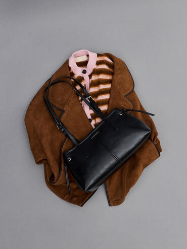 Noane Elongated-Handle Shoulder Bag, Noir, hi-res